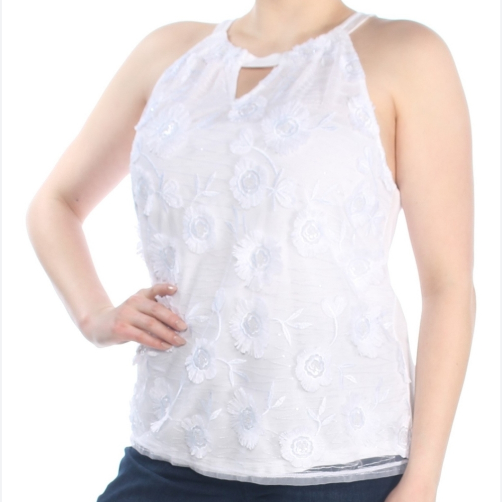INC textured embroidered floral Top